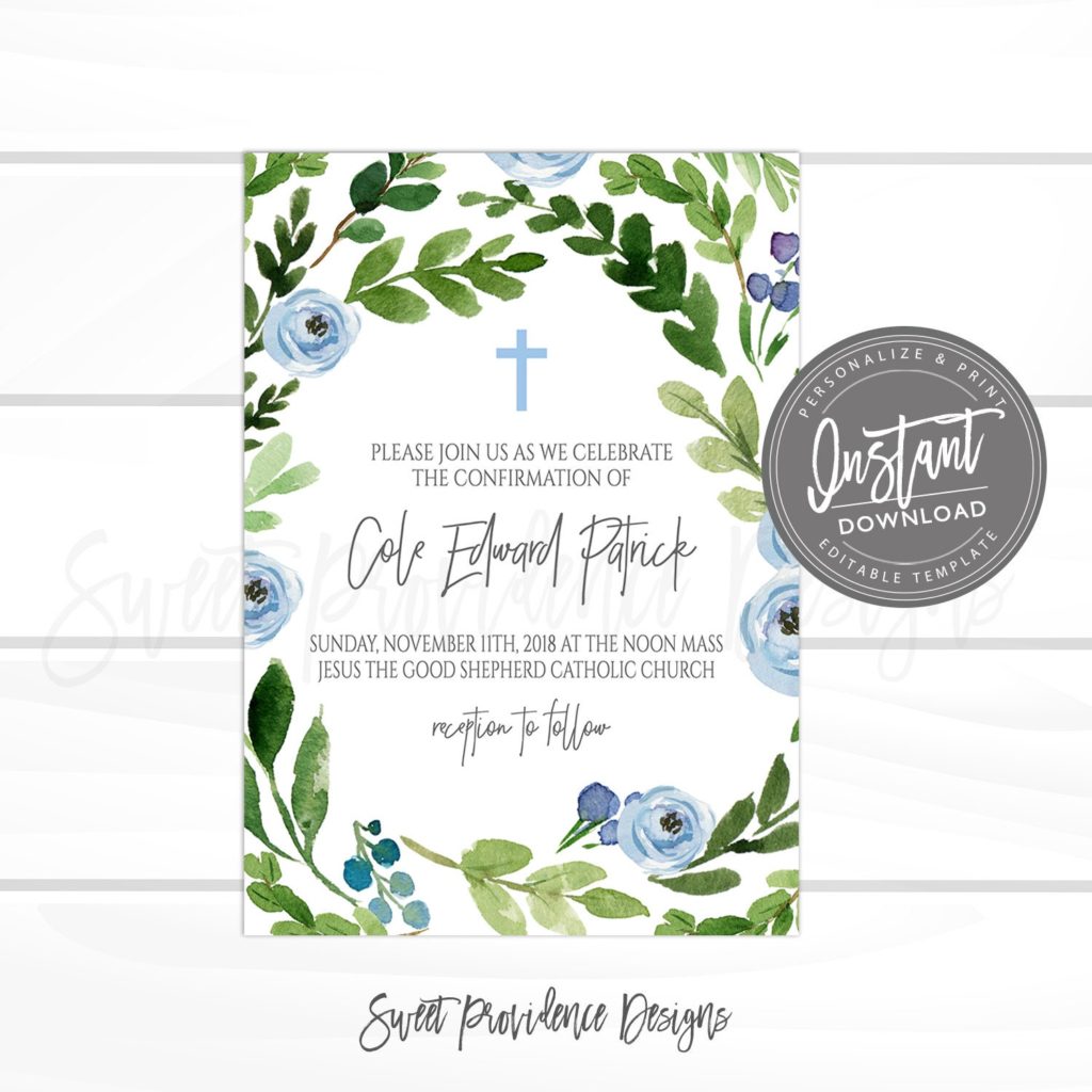 Boy Confirmation Invitation, EDITABLE Confirmation Reception Invitation ...