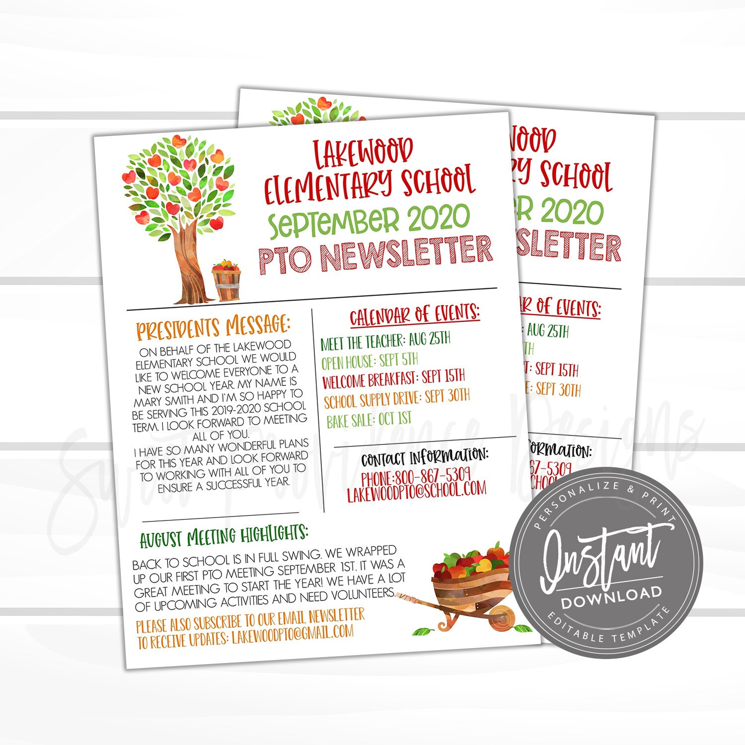 Editable PTO Newsletter PTO PTA Fall/September Flyer template P T O