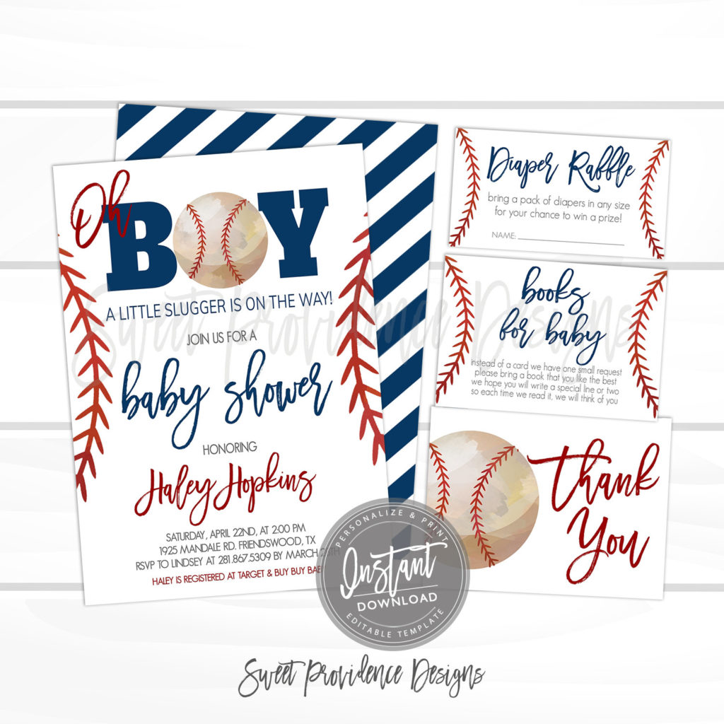 Baseball Chalkboard Boy Baby Shower Invitations