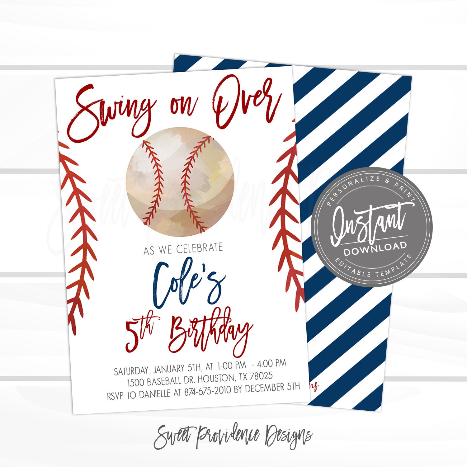 Baseball Birthday Invitation Swing On Over Editable Baseball Team Party Boy Sports Birthday