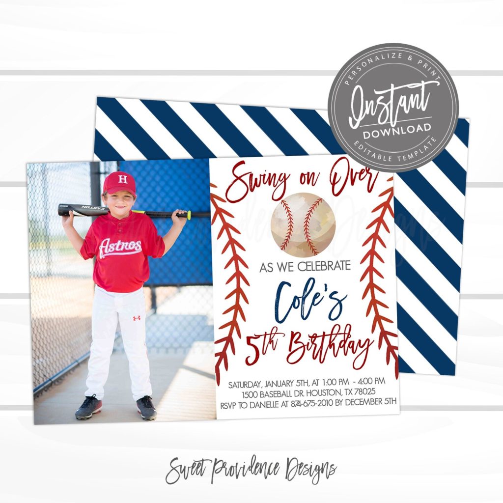 Baseball Birthday Invitation, Swing on Over, Editable baseball team ...