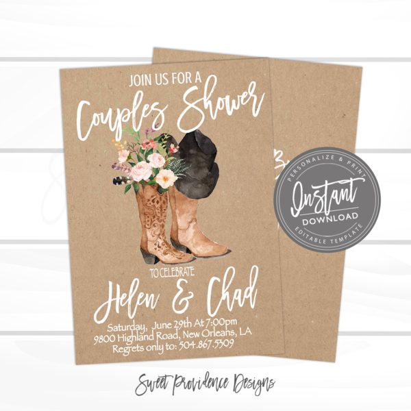 Country Couples Shower Invitation, Co-Ed Bridal Boots Invite, Couples ...