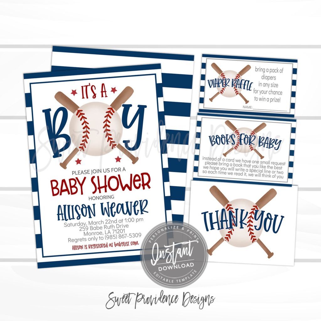 Baby shower baseball store invitations