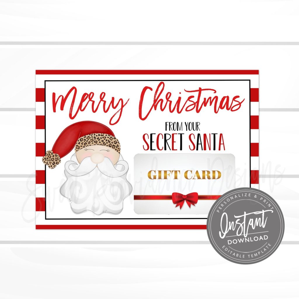 EDITABLE Christmas Gift Card Holder, Secret Santa Gift Card, Santa Gift Card,  Printable Staff Appreciation Gift From Student, INSTANT ACCESS