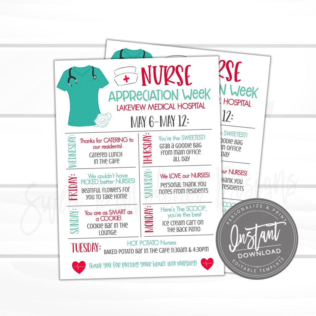 EDITABLE National Nurses Week Schedule Events, Nurse Appreciation Week  Itinerary Poster, Printable Digital File Medical Staff Instant Access |  Sweet Providence Designs