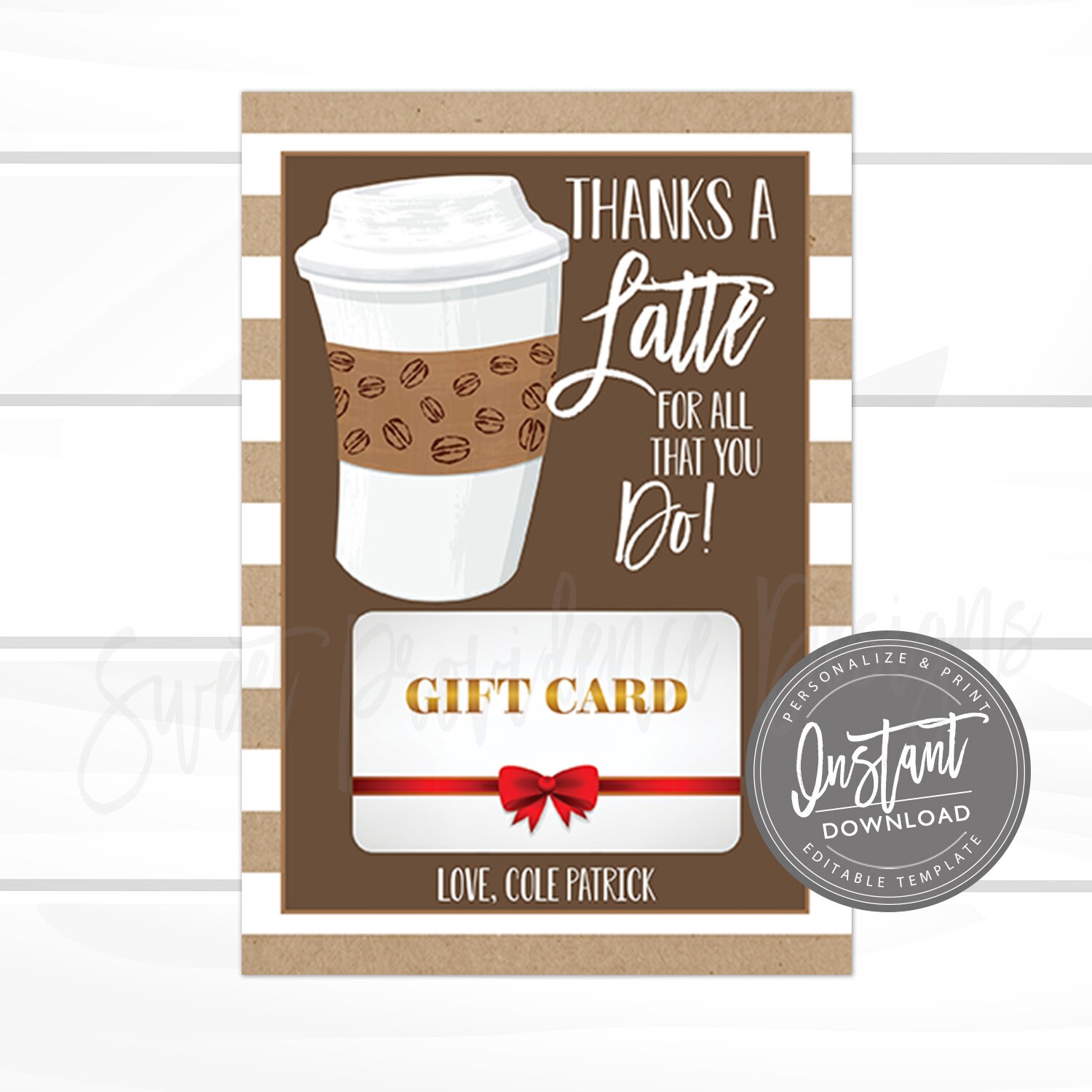 PDF: Coffee Gift Card Holder Thank You Card (Download Now) 