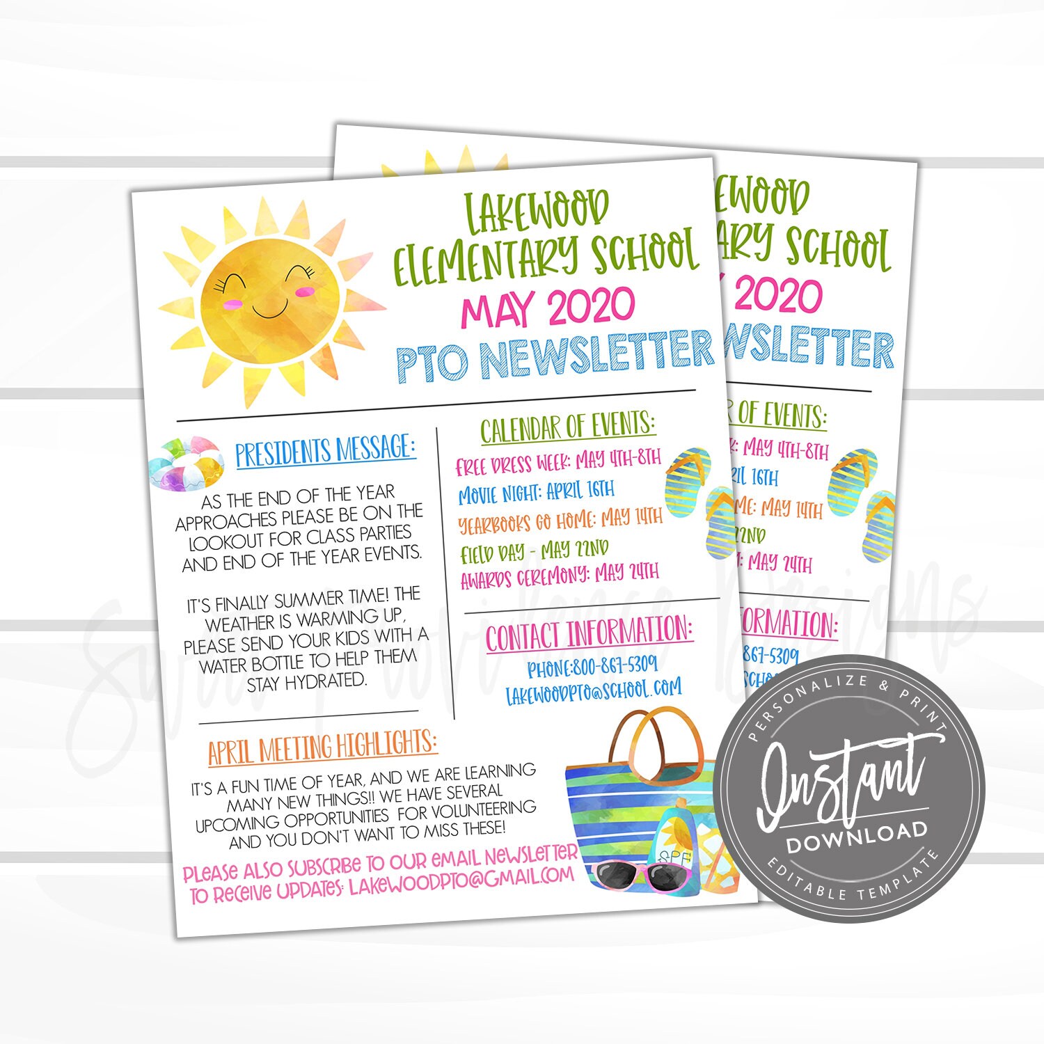 Editable PTO Newsletter PTO PTA Summer/May Flyer template P T O