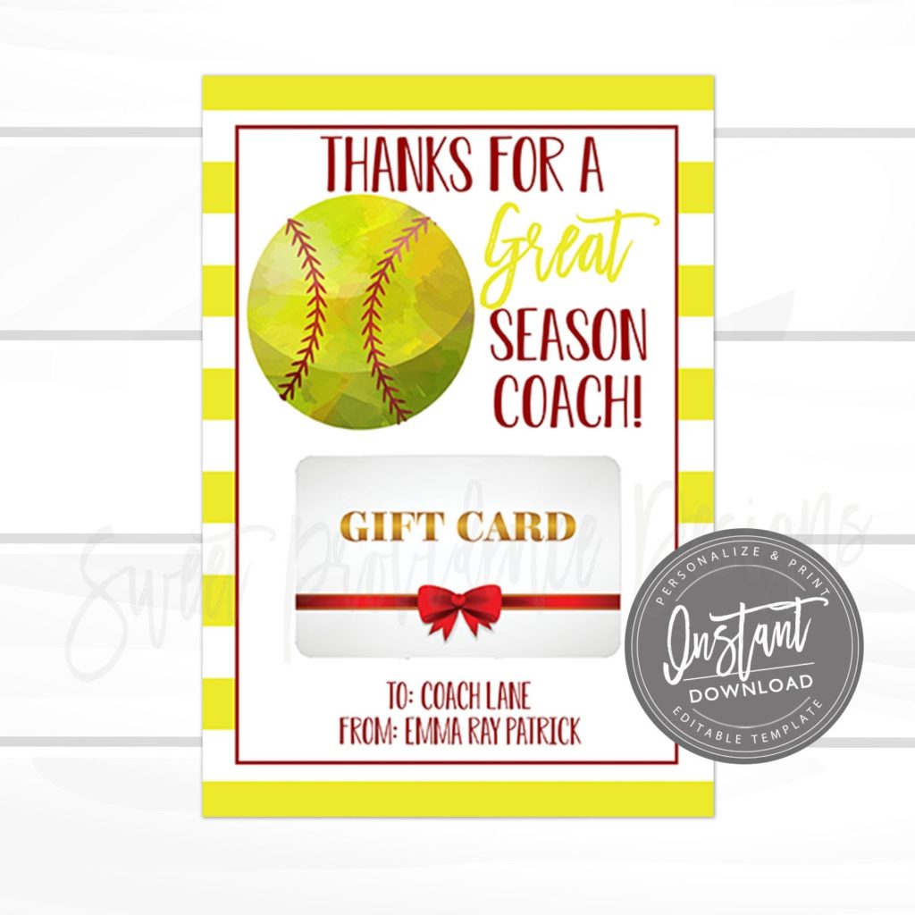 EDITABLE Softball Gift Card Holder, End of Softball Season, Coach Team ...