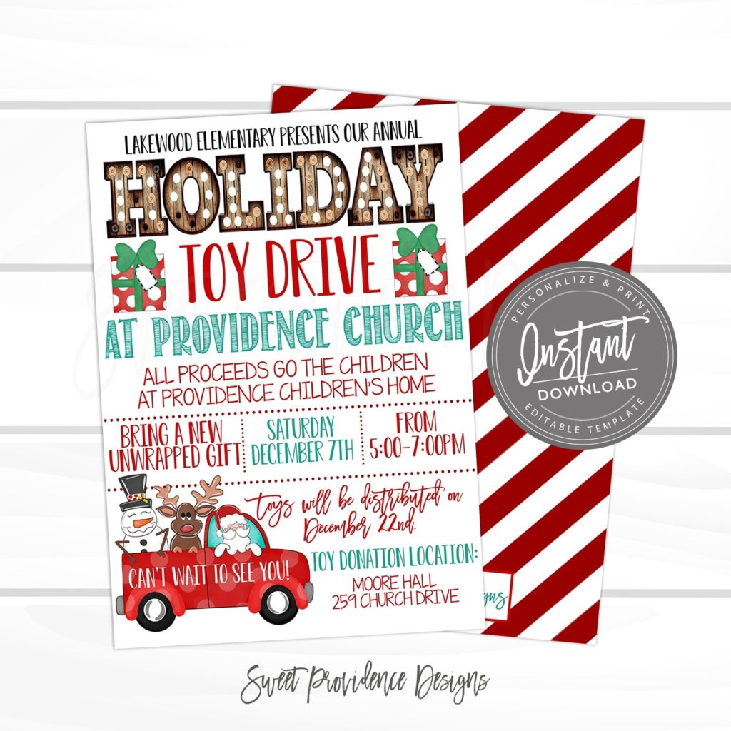 Holiday Flyer, Editable Christmas School Toy Drive Invite, Holiday Toy Drive, Church Flyer School Template, Instant Access Edit Now | Sweet Providence Designs holiday-flyer-editable-christmas-school-toy-drive-invite-holiday-toy-drive-church-flyer-school-template-instant-access-edit-now-sweet-providence-designs