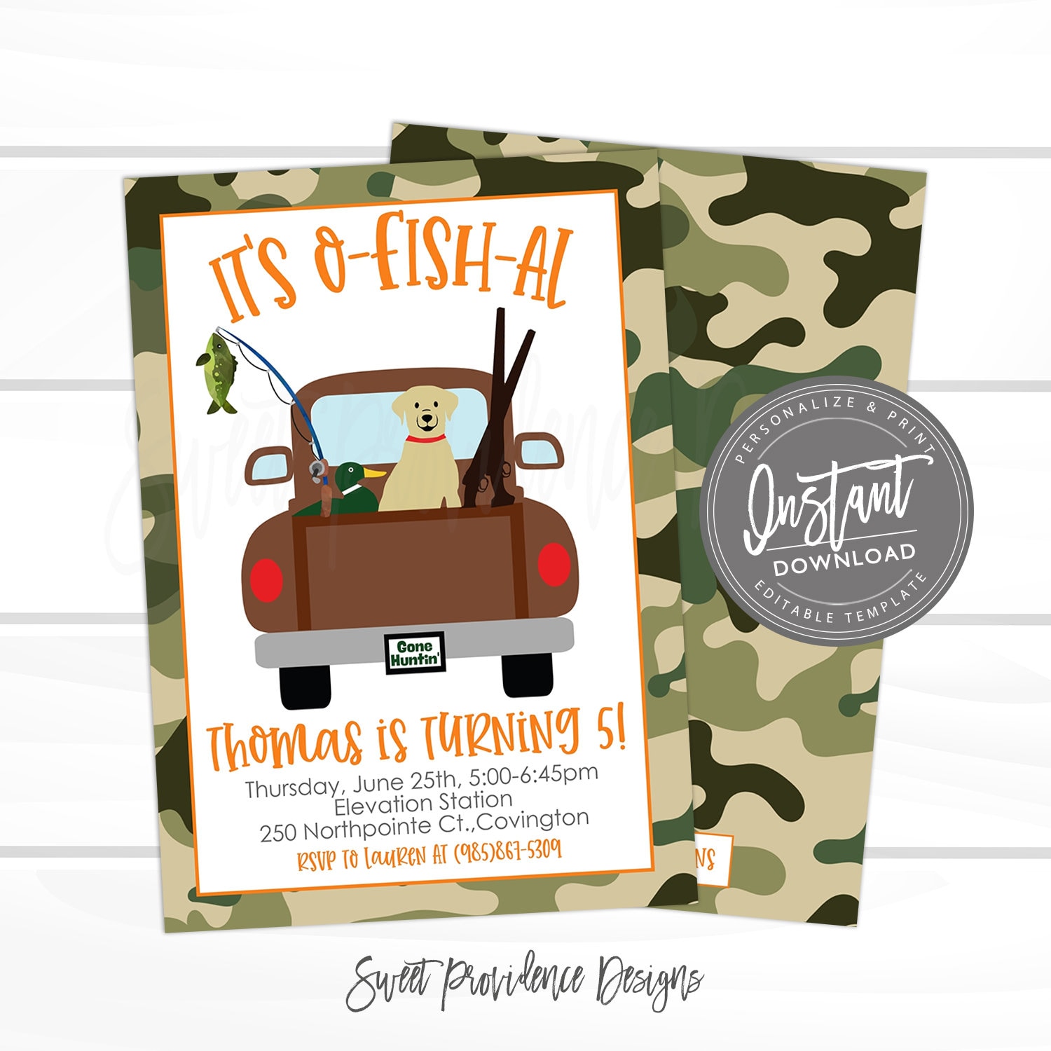 Hunting and Fishing Birthday Invitation, Boy Fishing Invitation, O-Fish-al,  Editable Birthday invite, Outdoors Invitation, Instant Access