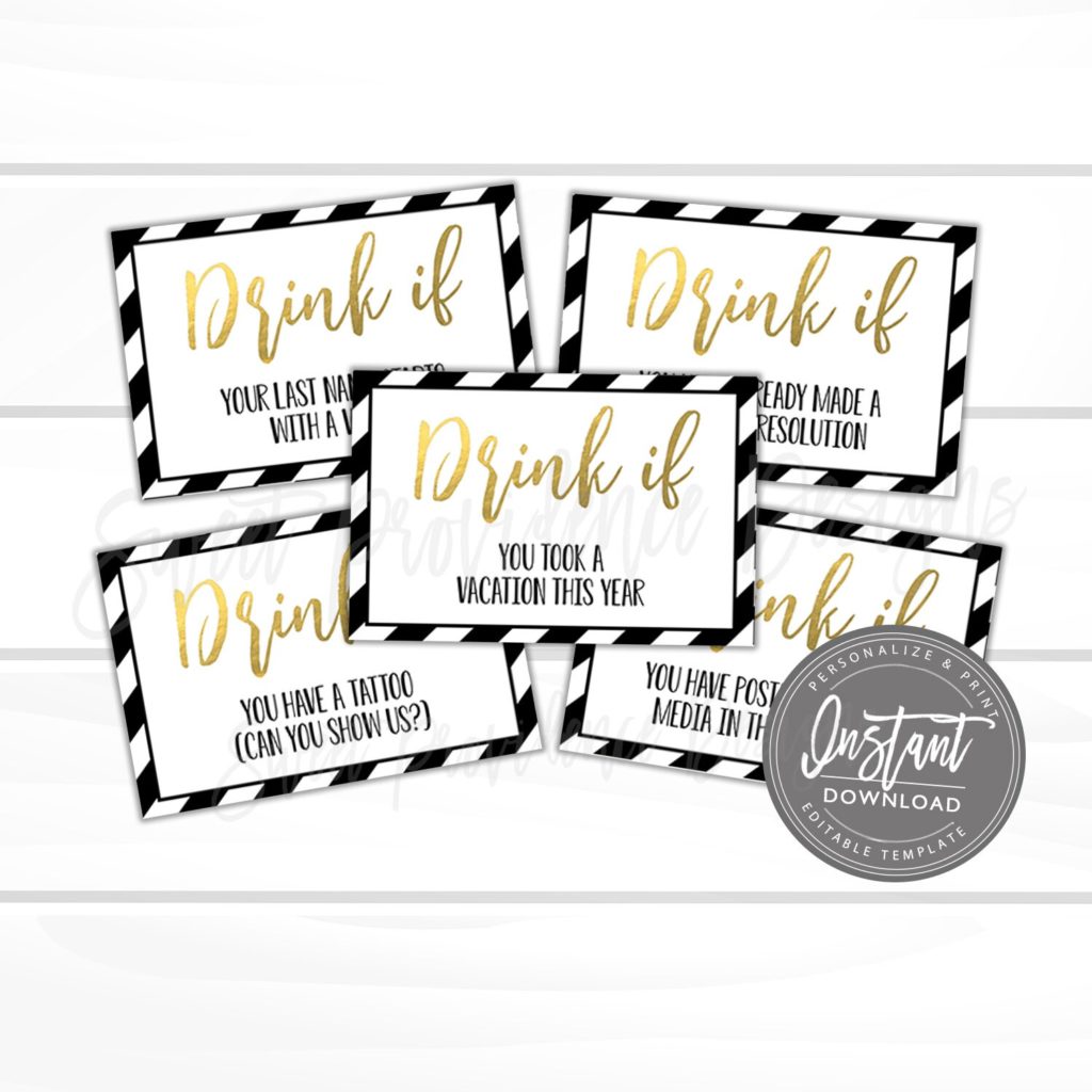 New Years Eve Party Game Drink If Game Cards, Editable NYE Game, New ...