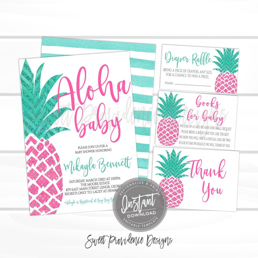 Pineapple baby fashion shower invitations