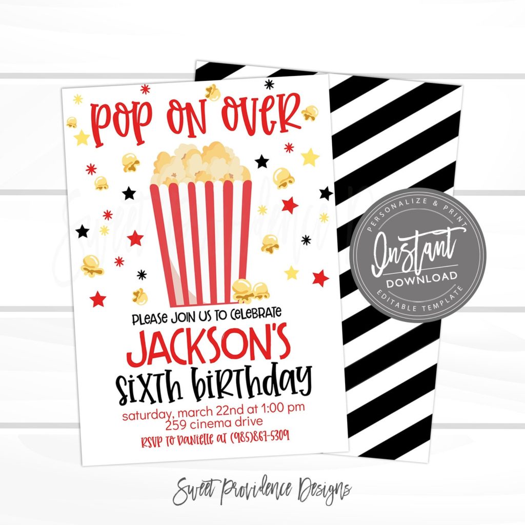 Movie Night Invitation, Pop on Over Birthday Invitation, Backyard Movie ...