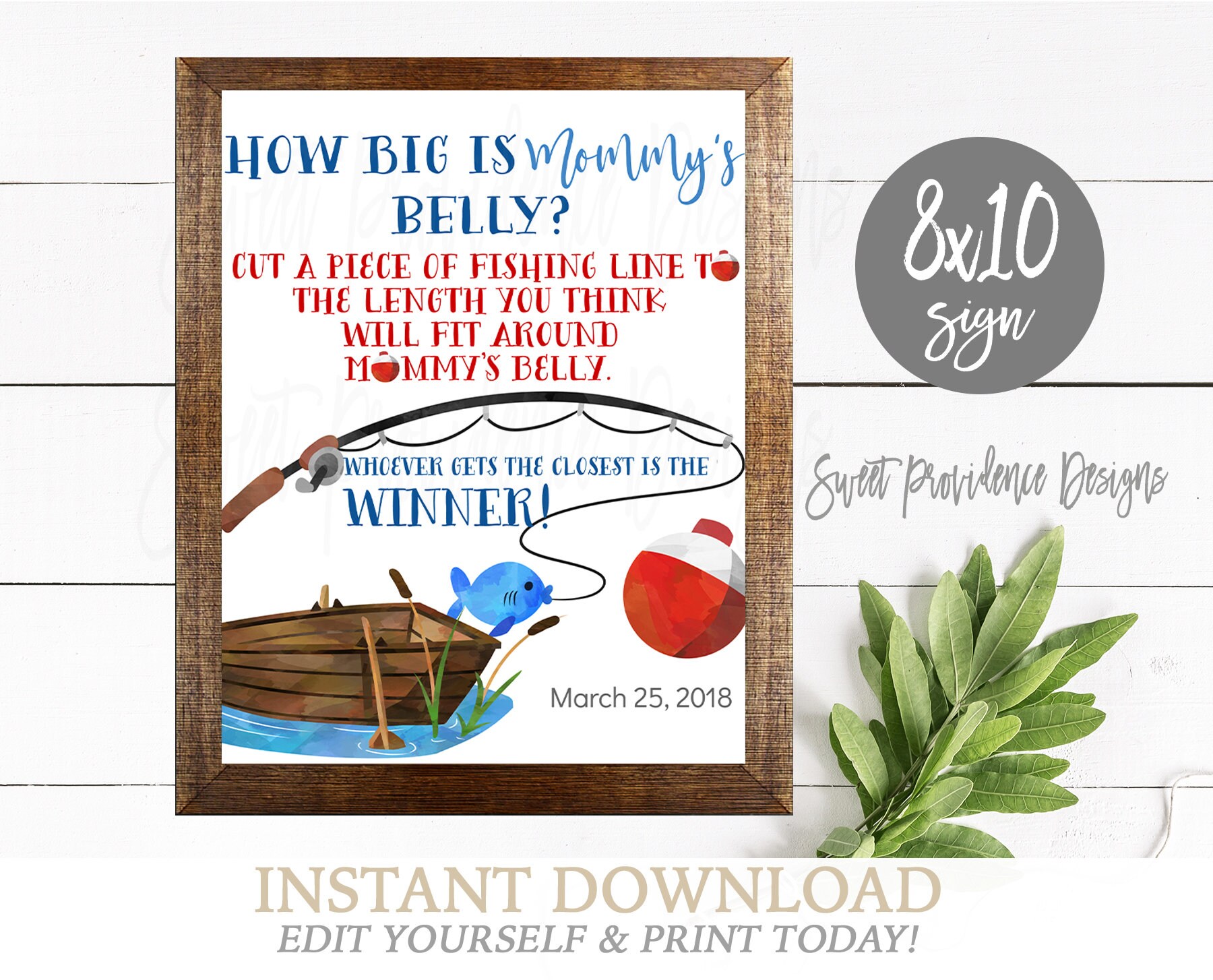 Printable Fishing Baby Shower Guess Mommys Belly Size Game