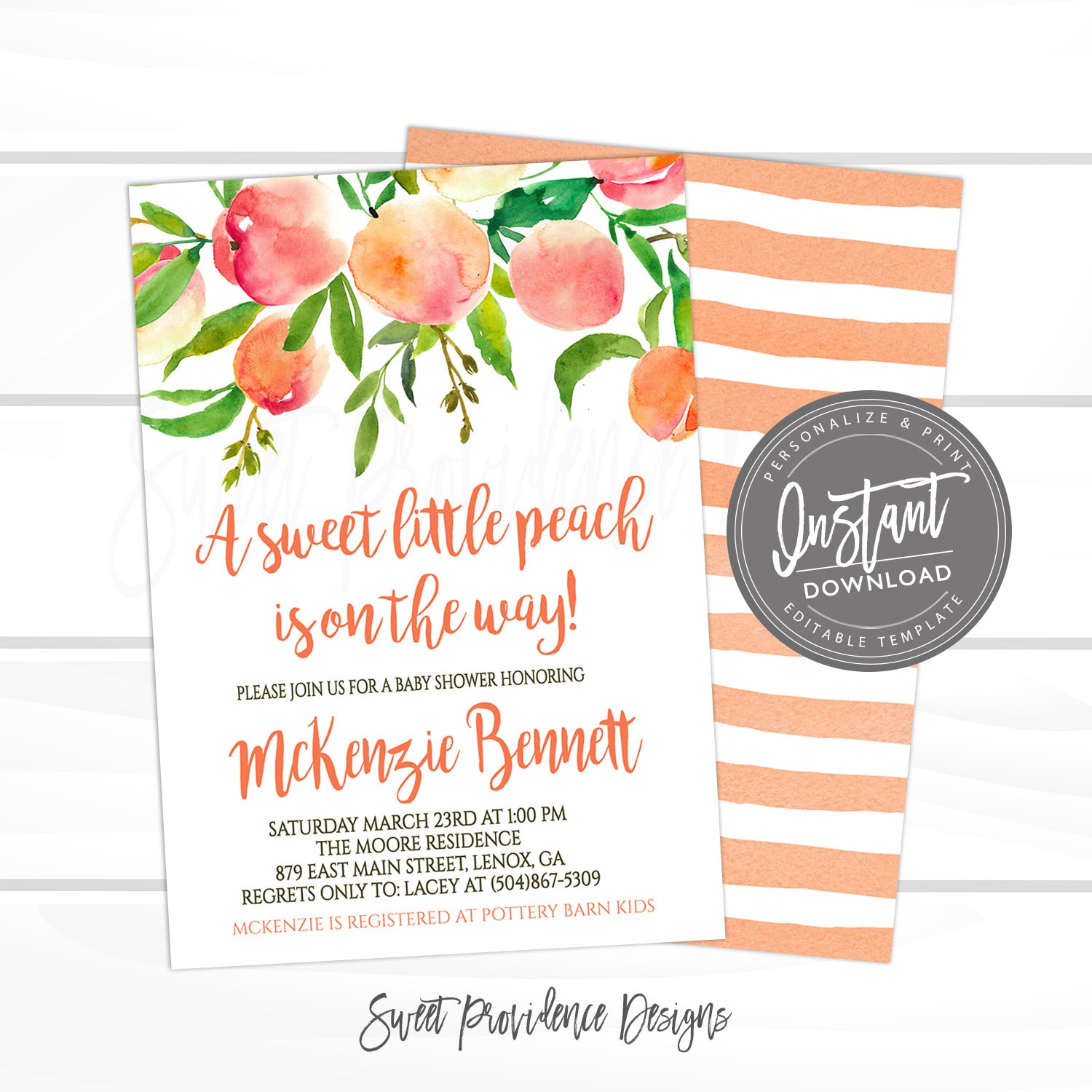 Sweet Peaches Bridal Shower Invitation INSTANT DOWNLOAD Printable Template